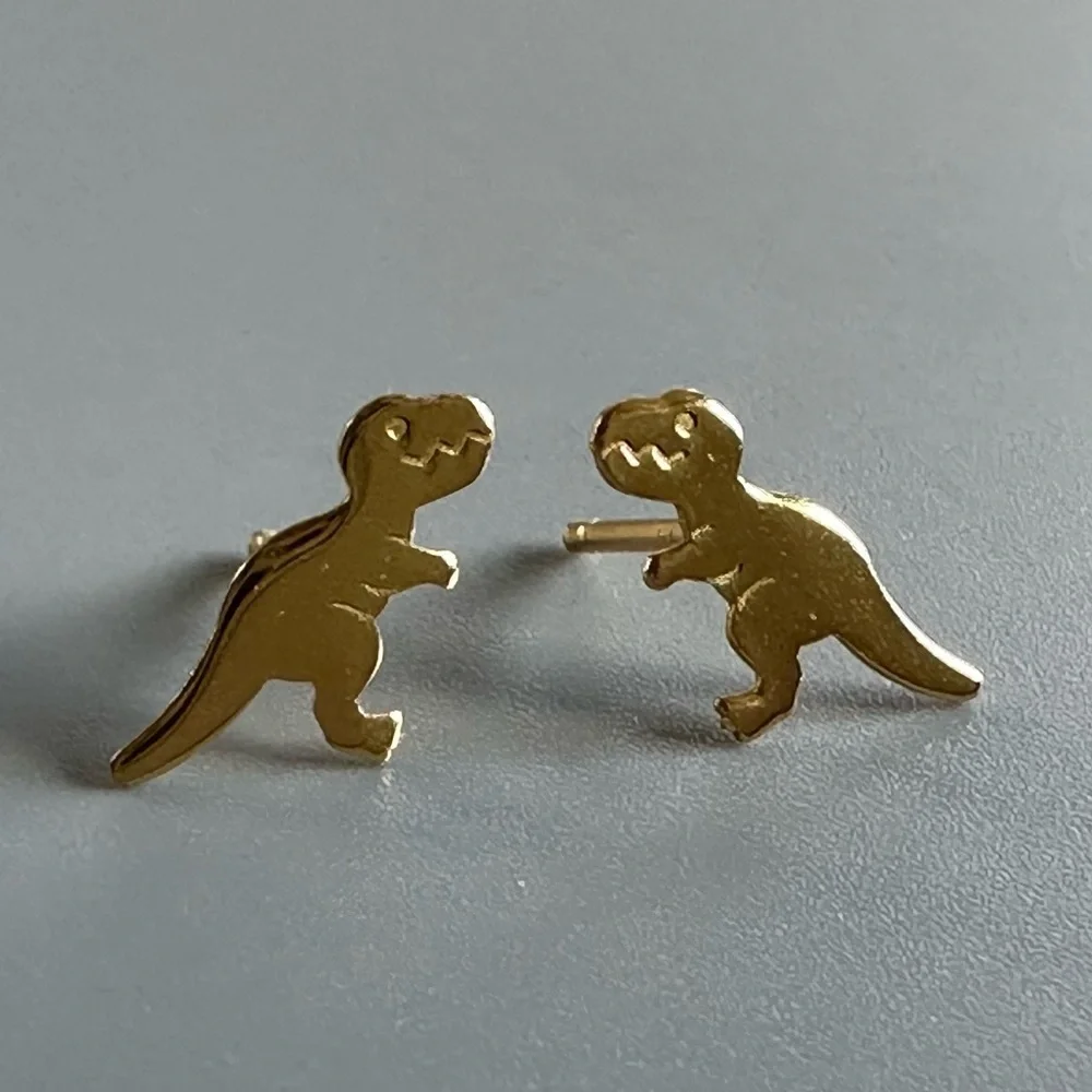 14k Gold Tiny Dinosaur Stud Earrings